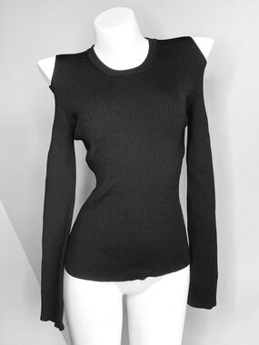 Black Cold Shoulder Long Sleeve Knit Sweater